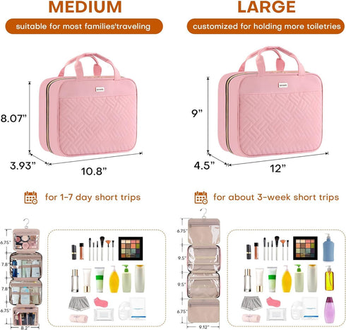 Toiletry Bag Travel Bag with Hanging Hook, Water-Resistant Makeup Cosmetic Bag Organizer for Accessories, Full-Size Shampoo and Toiletries...