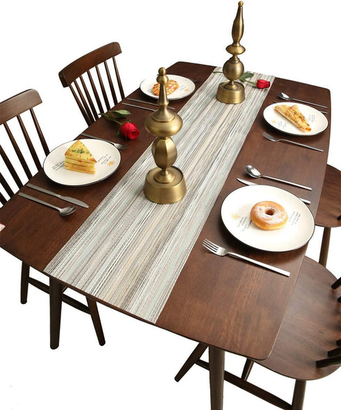 Aothpher Multi Color Country Rustic Farmhouse Stripe Table Runner, Square Heat Resistent PVC Woven Polyethylene Non-Slip for Kitchen, Weddings, Pa...