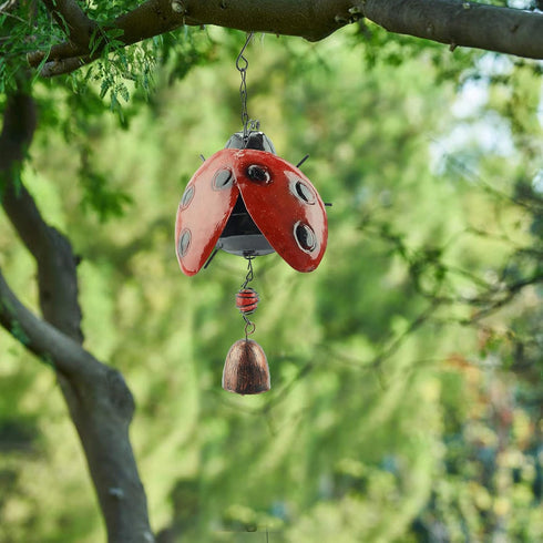 GORGECRAFT Metal Ladybug Wind Chime Lucky Wind Bell Rustic Home Ornaments for Garden Yard Patio Indoor Outdoor Hanging Decoration...