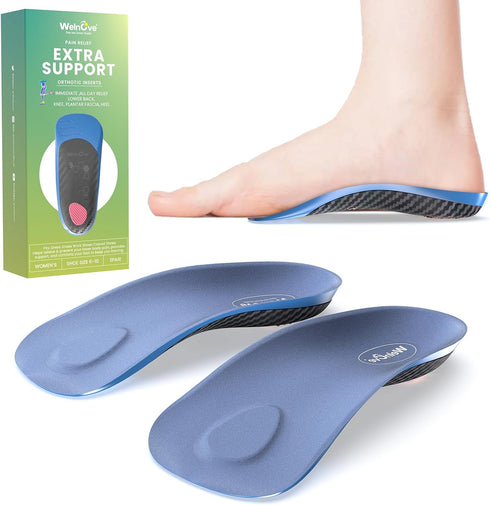 Plantar Fasciitis Arch Support Insoles - Welnove Work Boot Insole for Walking or Standing All days,3/4 Length Heel Pain Relief Insert for Flat Fee...