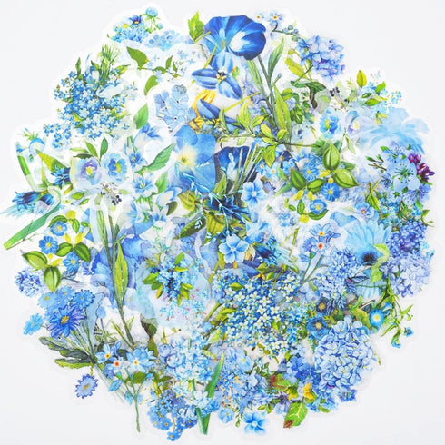 EAMOTOL Vintage Aesthetic Floral Journals Stickers - 100PCS PET Transparent Blue Flowers Plant Materials Scrapbooking Supplies for Daily Planner B...