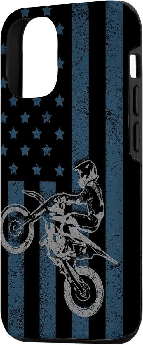 iPhone 13 Dirt Bike US Flag Vintage Motocross Racing Patriotic Gift Case...