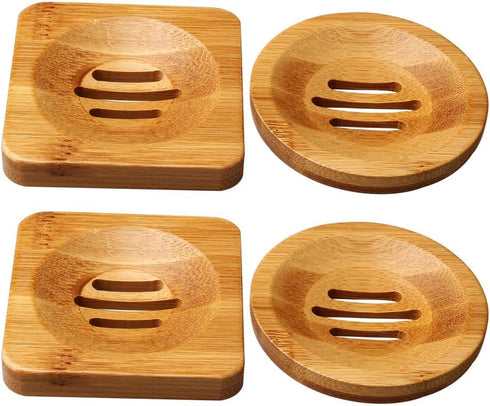 SUMAJU 4 Pcs Wooden Soap Holders Bathroom Soap Dish Natural Bamboo Soap Holder Square & Round Soap Dishes for Home Bathroom...