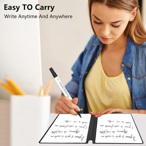 SAYEEC Whiteboard Notebook Portable Dry Erase Board with 3 Colors Fineliner Pens Blue PU Cover Erasable Handheld White Board Reusable Drawing Note...