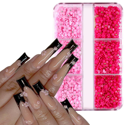 Flower Nail Art Charms Pink Rose Red Nail Charms Gold Silver Pearls Nails Supplies Rhinestones Floral Spring Blossom Nail Accessories Acrylic Nail...