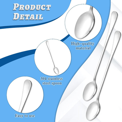 2 PCS Long Coffee Spoons Long Handle Ice Tea Spoons Stainless Steel Long Spoon Silver Ice Cream Spoon Cocktail Mixing Spoons for Cold Drink Ice Cr...
