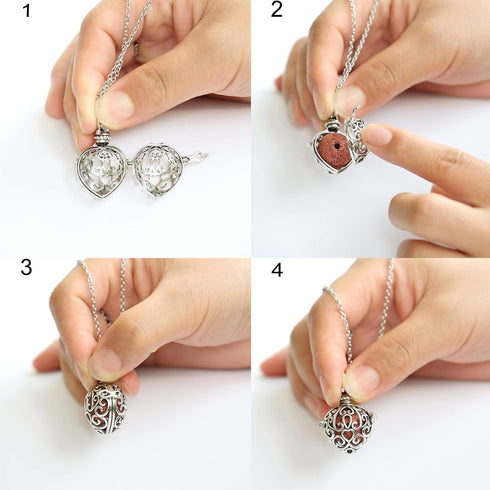 2PCS Aromatherapy Essential Oil Diffuser Necklace Love Heart and Hollow Ball Locket Pendant Necklace with Lava Bead Stone for Women...