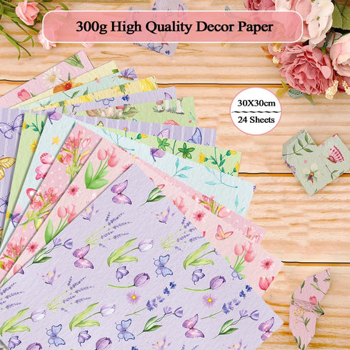 Scrapbook Paper 11.8x11.8 Inch Spring Flowers Pattern Paper Double-Sided Craft Paper Decorative Paper Folded Flat for Art Craft DIY Card Making, S...