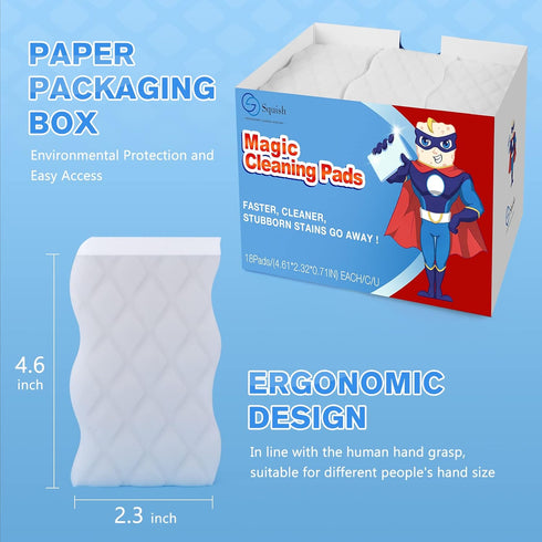 Squish Sponge Cleaning Pads, 18 Pack for Walls, Oven, Kitchen - With Melamine Foam, Universal Cleaner...