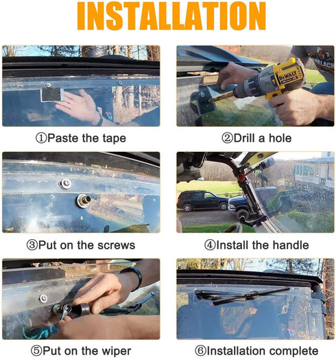 RANSOTO UTV Windshield Wiper Kit with Wiper Blade Compatible with Polaris Ranger RZR General Can Am Maverick X3 Commander Golf Cart Hand Operated ...