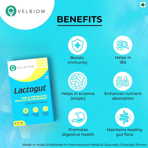 Lactogut Probiotics Supplement for Immunity and Digestive Health, Gut Health Multi Strain and Site-Specific Pre-Probiotic Formula Helps in Ibs and...
