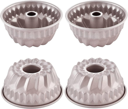4Pcs Nonstick Bundt Cake Pan Mini Tube Pans Baking Kugelhopf Bread Muffin Cake Mold for Oven and Instant Pot - Champagne Gold (4 Inch)...