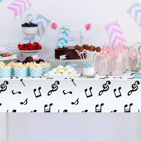 108 x 54 Inch Musical Notes Tablecover Musical Plastic Tablecloth Disposable Table Cover Notes Theme Birthday Party Decoration Supplies(2 Pieces)...