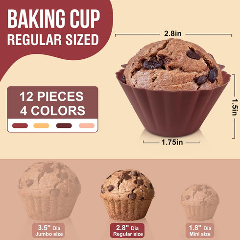 Walfos Cupcake Liners, Pack of 12 Silicone Muffin Cups, 2.8 Inch Silicone Baking Cups With Good Grips Tab, Reusable & Non-stick Silicone Cupcake L...