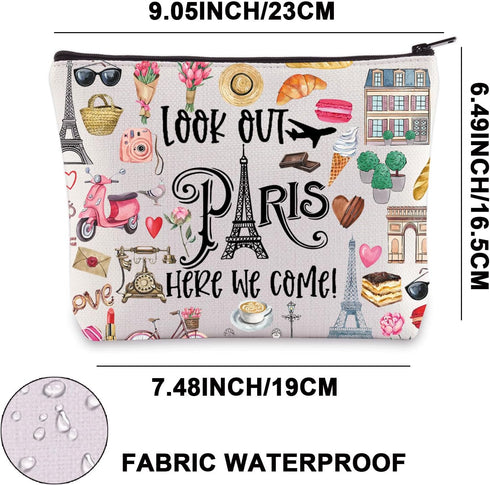 Paris Themed Makeup Bag Paris Trip Gifts Paris Travel Bag Paris Toiletry Bag Paris Zipper Pouch Paris Makeup Pouch (look out paris)...