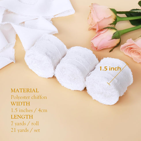 GLAMFIELDS Chiffon Ribbon Fringe Fabric Set 1.5" x 21Yd for Bouquets Wrapping, Wedding Invitations, Decorations, Gifts Wrapping & Bow Making,3 Rol...