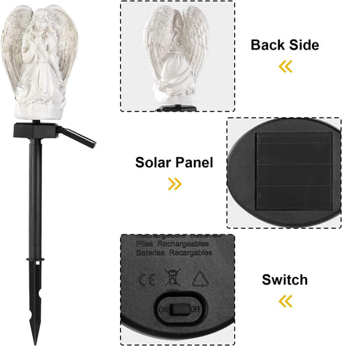 Garden Solar Light Outdoor Decor, Resin Angel Solar LED Light with Stake, Animal Waterproof Light for Flower Fence Lawn Passage Walkway Courtyard ...