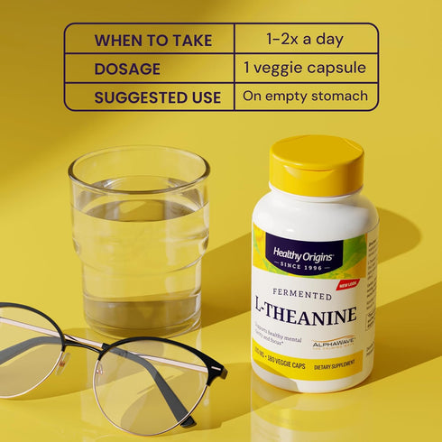 Healthy Origins L-Theanine 100 mg (AlphaWave, Supports Relaxation Without Drowsiness, Brain Support, Non-GMO, Gluten Free), 180 Veggie Caps...