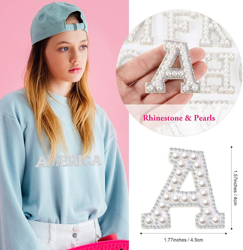 Waydress 26 Piece Rhinestone Iron on Patch A to Z Letter Appliques Adhesive White Pink Colorful Pearl Bling Patch Glitter Alphabet Embellishments ...