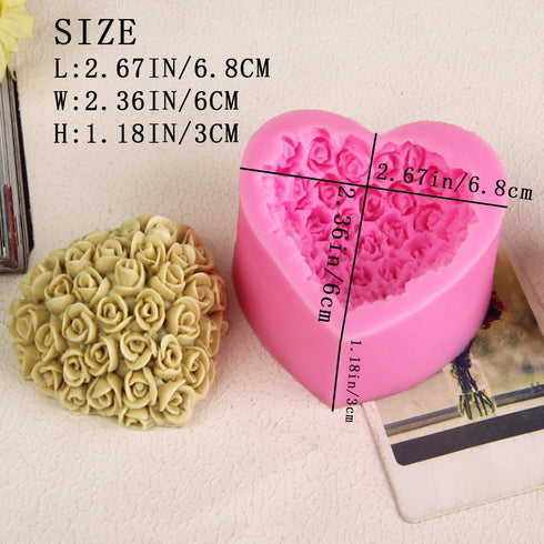 3 Pack Silicone 3D Rose Flower Heart Molds DIY Fondant Sugar Pudding Soap Candle Mould for Wedding Valentine Cake Chocolate Dessert Cookie Mousse ...