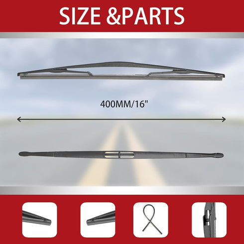 16" Rear Wiper Blade Silicone Replacement for Dodge Grand Caravan 2010-2008/Volkswagen Routan 2010-2009/Volvo C30 2013-2011 OEM Quality BACK Winds...