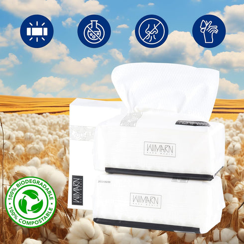 Face Clean Towels 100% Cotton Extra Thick Disposable Towel Sensitive Skin, Lint- free Facial Tissue for Cleansing, Skincare and Makeup Remover, Dr...