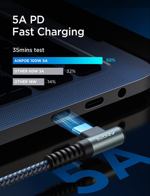 AINOPE USB C Charger Cable 100W 2Pack 6FT, Type C Charger Cable for iPhone 15 Fast Charging USBC to USBC Cable Right Angle PD QC5.0 Fit iPhone 15 ...