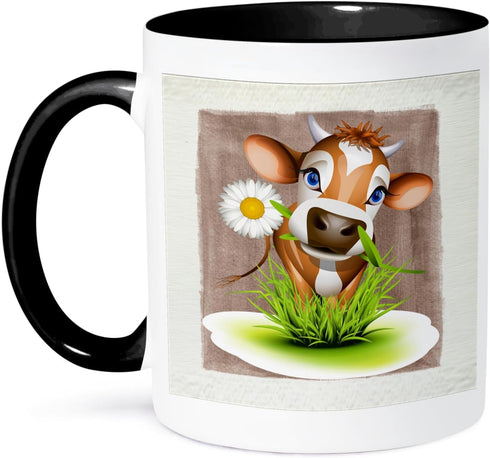 3dRose Jersey Cow In Grass Two Tone Mug, 11 oz, Black/White...