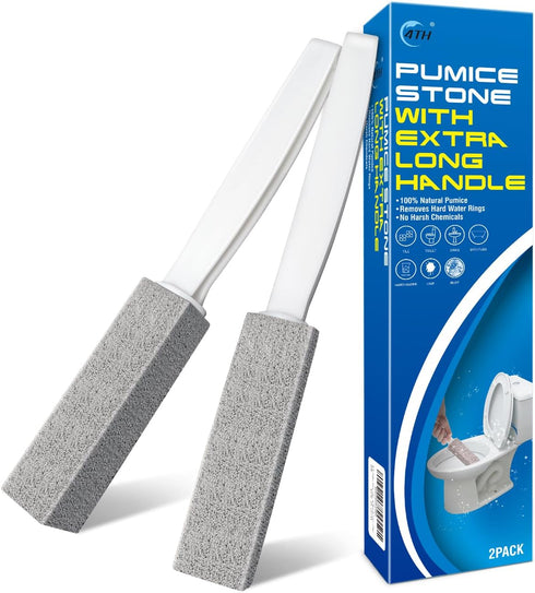 4TH Pumice Stone Toilet Bowl Cleaning Stick with Extra Large Handle,Cleans Away Limescale Stain,Hard Water Rings, Calcium,Iron and Rust. Remover f...