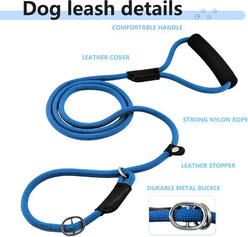 3pcs Slip Lead Dog Leash, 5 FT Slip Leads for Dogs, Dog Training Leash Dog Leash with Padded Handle, Strong Nylon Rope Leash, Adjustable Dog Slip ...