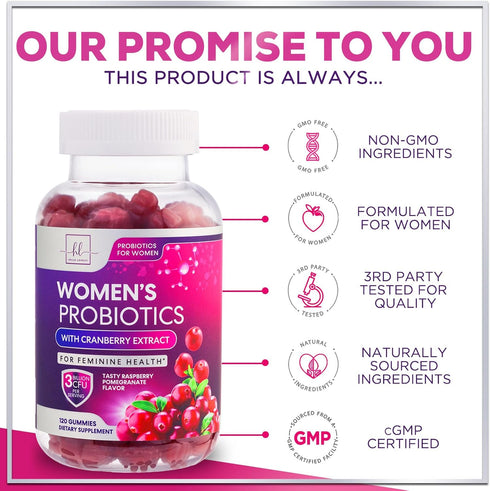 Women's Probiotic - Probiotics for Women Gummy for Digestive Health, Vaginal pH, Urinary & Immune Health Support, 3 Billion CFU w/Cranberry, Probi...