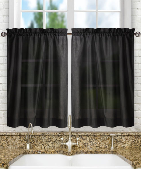Ellis Curtain Stacey Sheer Tailored Tier Pair Curtains, 56" x 30", Black...