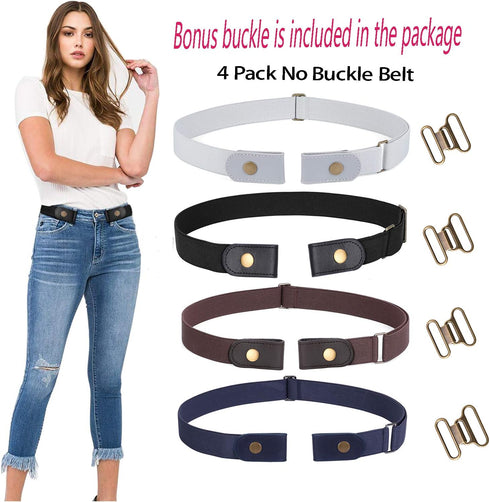 WERFORU 4 Pack No Buckle Invisible Stretch Belt Buckle-Free Elastic Belt for Women and Men...