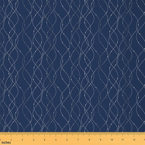 Geometric Fabric by The Yard Kids Boys Girls Wave Line Abstract Decorative Waterproof Outdoor Fabric Navy Blue Sliver Dots Striped Upholstery Fabr...