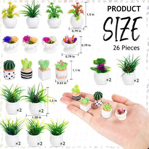 26Pcs Miniature Potted Plants, Mini Artificial Plants, 1:12 Scale Doll House Accessories, Suitable for Dollhouse Decoration, Christmas Birthday Gi...