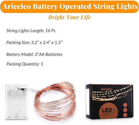 Led Fairy Lights Battery Operated, 1 Pack Mini Battery Powered Copper Wire Starry Fairy Lights for Bedroom, Christmas, Parties, Wedding, Centerpie...