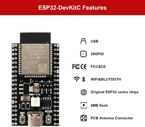 2Pcs ESP32 Development Board 2.4GHz Dual-Core WiFi+Bluetooth 2 Function Microcontroller ESP32-DevKitC Board USB Interface(ESP32-WROOM-32E Original...