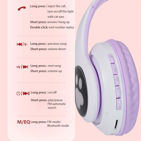 TCJJ Kids Wireless Headphones - Cat Ear LED Light Up, Bluetooth 5.4, Safe Volume Limit, Noise Cancelling with Mic & TF Card for Girls Boys Toddler...