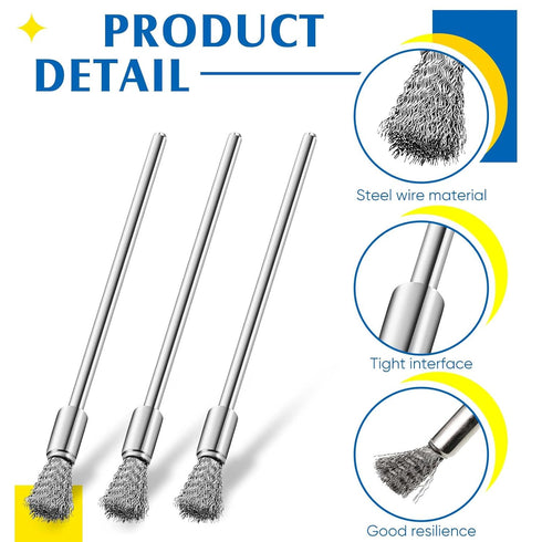 10 Pcs Wire Brush Extended Steel Cleaning End Brushes Pen Stainless Steel Wire Brush 3 mm Mandrel Rust Paint Removal Bits Polishing Rotary Tool Ac...