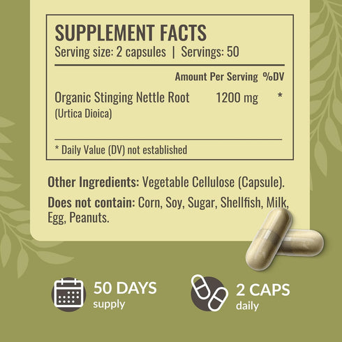 HERBAMAMA Stinging Nettle Capsules - 1200mg Stinging Nettle Root Extract for Urinary Tract Support - Vegan, Non-GMO Urtica Dioica Supplement, 100 ...