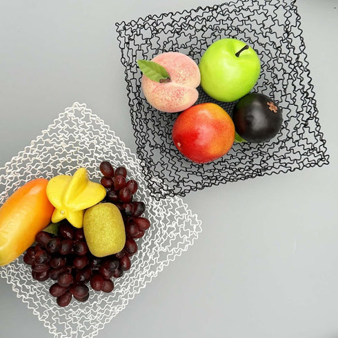 Black Fruit Bowl for Kitchen Counter 8.86 x 3.74 inches, (not large) Decorative Countertop Metal Wire Basket handmade for Fruits, Breads, Snacks...