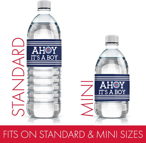 Ahoy Its a Boy Baby Shower Water Bottle Labels, Nautical Waterproof Stickers for Water Bottles - 24 Count, Party Favor Decorations...