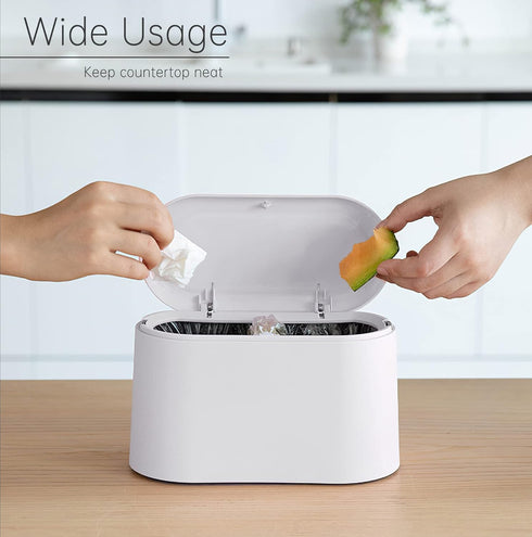 Mini Trash Can with Lid Removable Small Garbage Can, Tiny Plastic Trash Bin, Pop Up Countertop Wastebasket, Counter Garbage Lint Bin for Bathroom,...