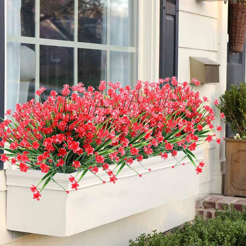 Artificial Flowers, 8 Bundles Fake Outdoor UV Resistant Greenery Faux Plants Shrubs for Indoor Outside Hanging Planter Home Office Wedding Farmhou...