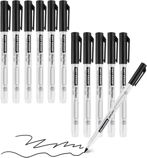 Sibba Black Dry Erase Markers Ultra Fine Tip, Pack of 12, 0.7mm, White Board Markers for School,Office,Home,or Planning Dry Erase Board...