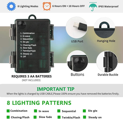 Tcamp Christmas Lights 33ft 100LED Outdoor Indoor Christmas String Lights with Remote Timer, USB or Battery Powered Waterproof 8 Modes Fairy Light...