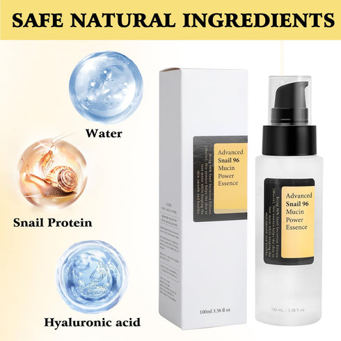 2Pcs Snail Mucin 96% Power Repairing Essence, Snail Mucin Serum,Power Repairing Essence, Hydrating Serum for Face with Snail Secretion Filtrate, I...