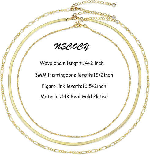Herringbone Necklace For Women,14k Gold Plated Layered Gold Necklaces Dainty Gold Herringbone Necklace Chunky Thin Paperclip Snake Chain Choker Ne...