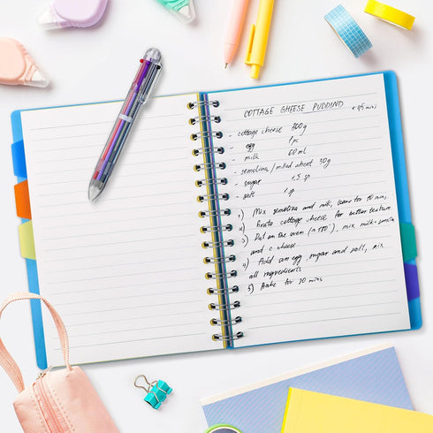 Kesoto A5 Lined Notebook with Multicolored Pen Wire Spiral Subject Notebook Journal with 5 Divider Tabs & 6 Color Retractable Ballpoint Pen, 240 P...