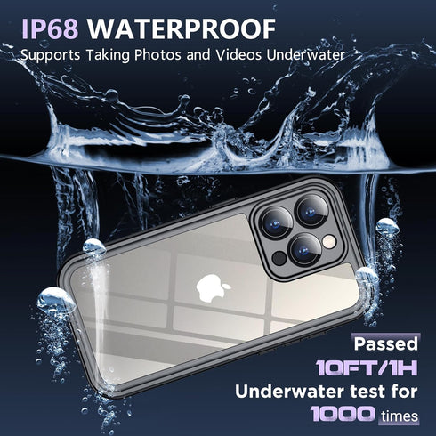 Designed for iPhone 15 Pro Case Waterproof,IP68 Underwater Heavy Duty Shockproof Built-in Screen Protector Phone Case,Black/Clear...